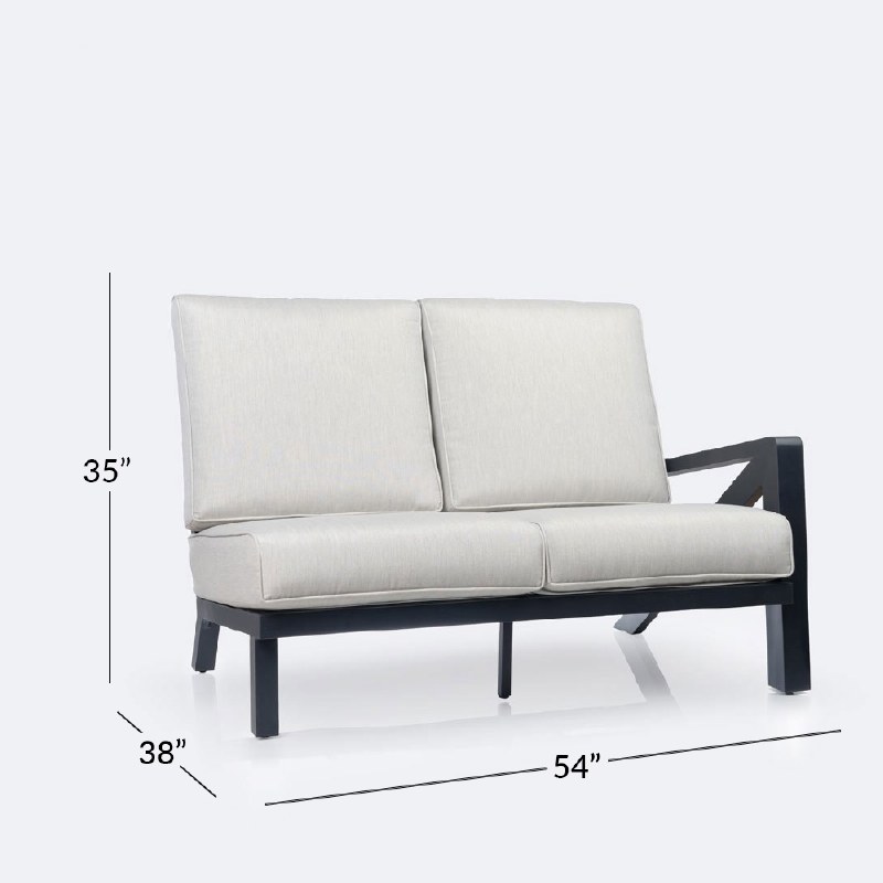 Eros Right Hand Facing Loveseat, Black Frame, Sand Cushions
