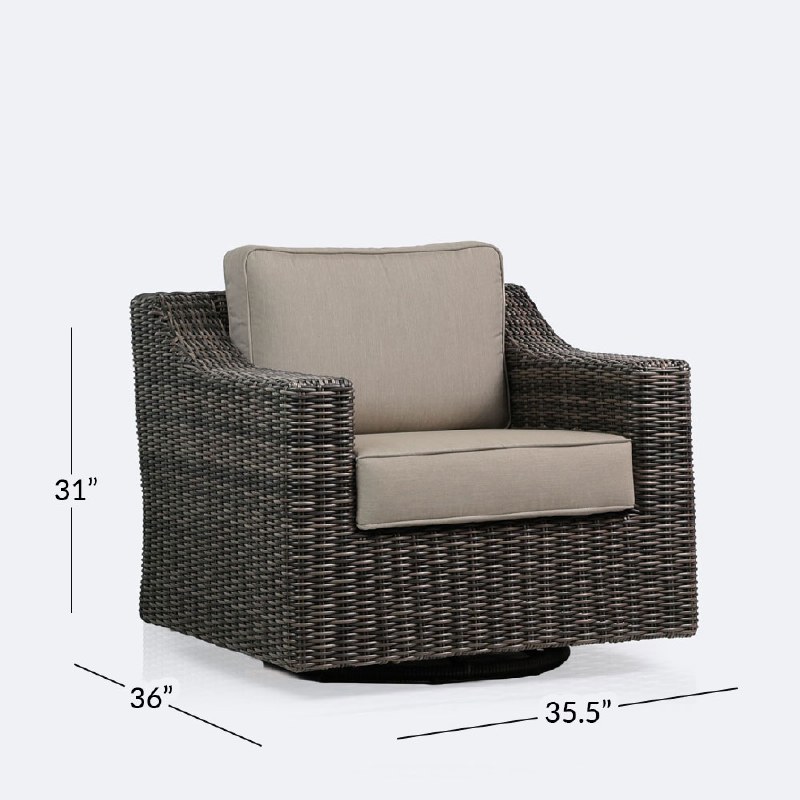 Hampton Swivel Club Chair - Taupe Mixed Wicker/Beige Cushion