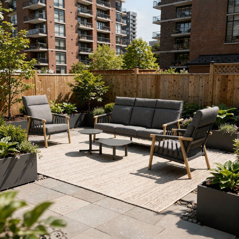 Kaiya Conversation Set - Brushed Wood Frame / Graphite Cushion