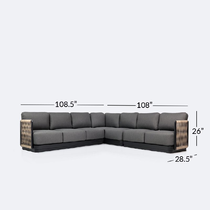 Tova Large Sectional - Black Frame, Ash Gray Cushions