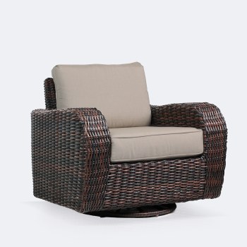 Willow Swivel Club Chair - Brown Mixed Wicker/Sand Cushion