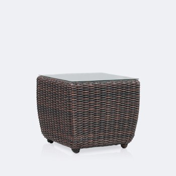 Willow End Table - Brown Mixed Wicker/Glass Top