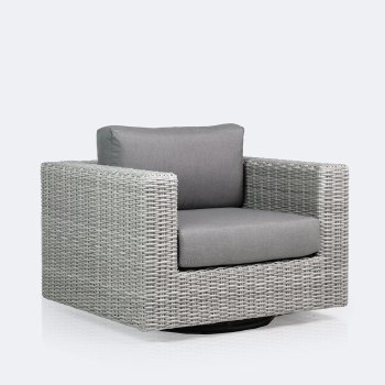 Driftwood Swivel Club Chair - Light Grey Wicker/Iron Grey Cushion