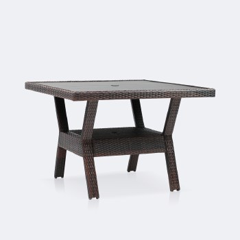 Willow 42" Square Dining Table - Black Top/Brown Mixed Wicker