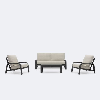 Harbour Conversation Set - Black Frame - Birch Cushions
