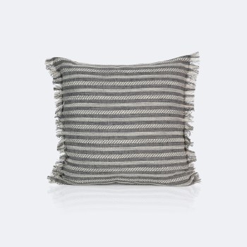 18"x18" Throw Pillow - Grey Stripes with Fringe