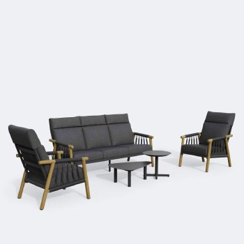 Kaiya Conversation Set - Brushed Wood Frame / Graphite Cushion