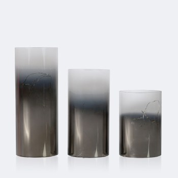 Smoked Glass Cylinders with LED Lights - Set of 3