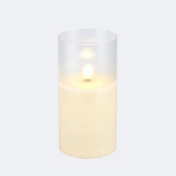LED Fluted Glass Candle - L