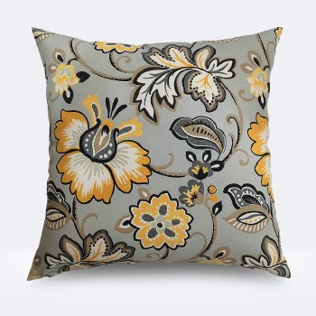 Throw Pillow 18"x18" - Grey & Yellow Floral Paisley