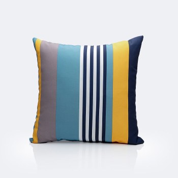 Throw Pillow 18"x18" - Teal, Yellow, Grey & Navy Stripe