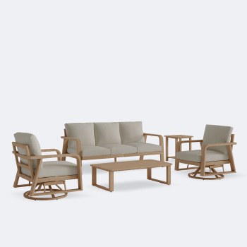 Randall Conversation Set - Woodlook Oak Frame / Limestone Cushions