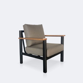 Rumi Club Chair - Woodlook/Black Frame / DotBella Truffle Cushion
