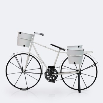 Decorative Metal Bicycle Planter - White