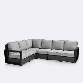 Bala Sectional Set - Grey Mixed Wicker/ Dove cushions