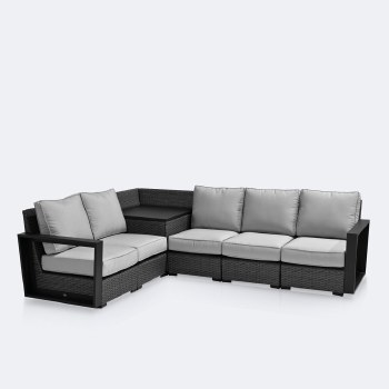 Bala Sectional Set with Storage - Grey Mixed Wicker/ Dove cushions