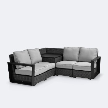 Bala Sectional Set with Storage - Grey Mixed Wicker/ Dove cushions