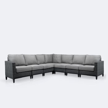 Carter Sectional Set - Black wicker/ Grey cushion