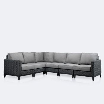 Carter Sectional Set - Black wicker/ Grey cushion