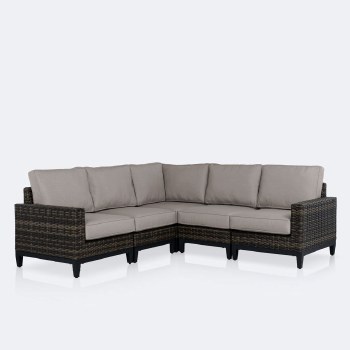 Carter Sectional Set -  Brown Mixed Wicker/ Taupe cushion