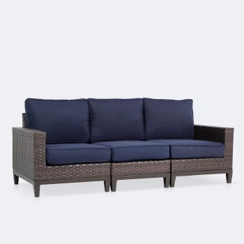 Catalina Sofa - Brown Wicker- Navy Cushions