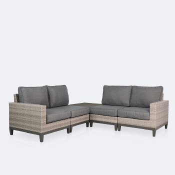 Catalina Coffee Table Corner Sectional - Taupe/Grey Wicker-Grey Cushions