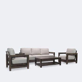 Denver Conversation Set – Brushed Chocolate Frame - Tan Cushions