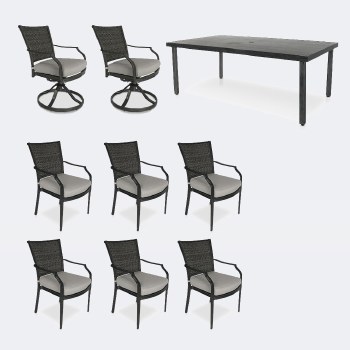 Sunnyvale Dining Set - 8 Chairs - Brushed Grey