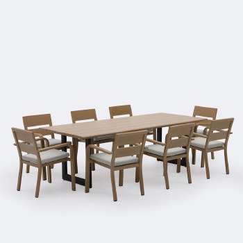 Harbour Dining Set - Seats 8 -  Woodlook Frame  / Birch Cushion
