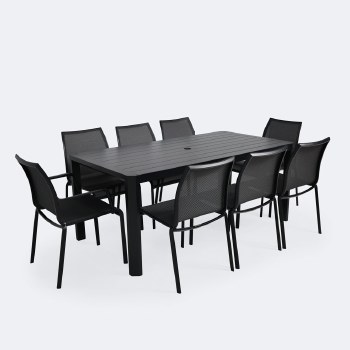 Holiday Extendable Table Dining Set - 8 Seats- Black Frame / Shadow Sling