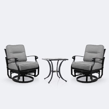 Ivy Swivel Club Chair Set - Black Tippet Frame – Dark Grey Cushions