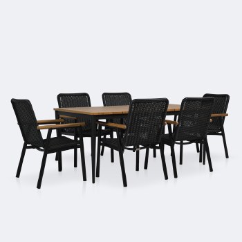 Napa - Sedona Dining Set -  - Seats 6  - Black and Wood Look Finish
