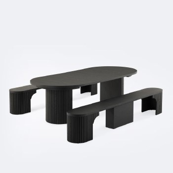 Round Transformer Table Set with Dining Benches- - Smoked Hickory