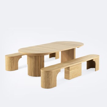 Round Transformer Table Set with Dining Benches - Scandinavian Oak