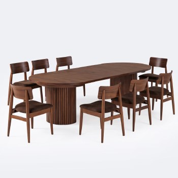 Round Transformer Table Set with Dining Chairs - Royal Walnut