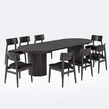 Round Transformer Table Set with Dining Chairs - Smoked Hickory