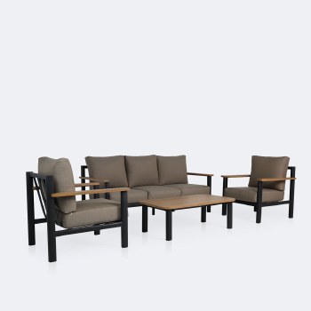 Rumi Sofa Conversation Set with Coffee Table - Woodlook/Black Frame / DotBella Truffle Cushion