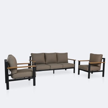 Rumi Sofa Conversation Set - Woodlook/Black Frame / DotBella Truffle Cushion