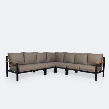 Rumi Sectional - Large - Woodlook/Black Frame / DotBella Truffle Cushion