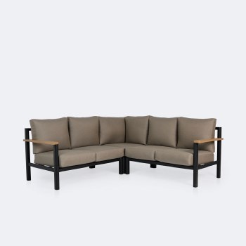 Rumi Sectional - Woodlook/Black Frame / DotBella Truffle Cushion