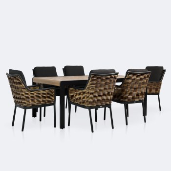 Sedona - Napa Dining Set - Seats 6  - Black and Wood Look Finish