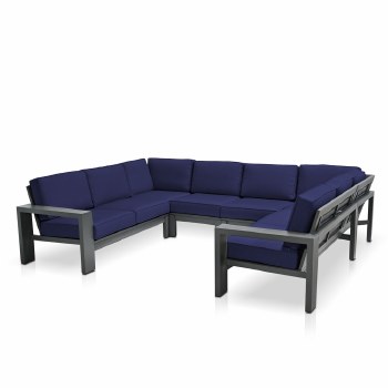 Shoreline Sectional Set - Dark Grey/ Navy Cushions