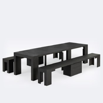 Transformer Table Set wih Dining Benches - Smoked Hickory