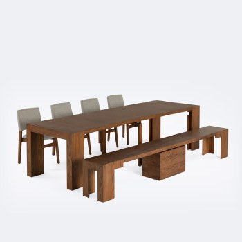 Transformer Table Set wih Dining Benches and Chairs - American  Walnut