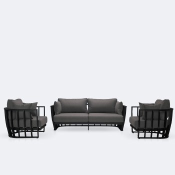 Capri Conversation Set – Black Frame - Ash Grey Cushions