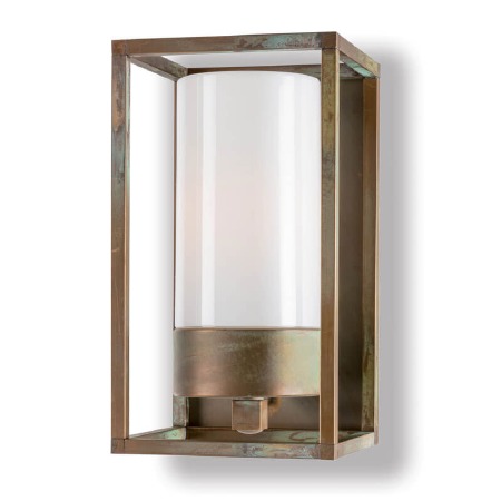 Cubic Outdoor Flush Wall Light 3365 Aged Copper Opal Glass