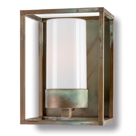 Cubic Outdoor Flush Wall Light 3366 Aged Copper Opal Glass