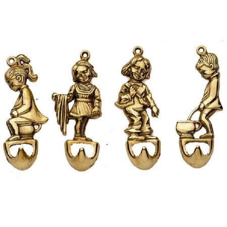 Set Of Four Hooks Polished Brass