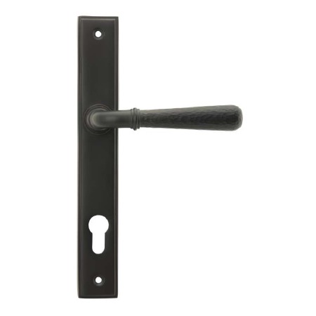 From The Anvil Newbury Hammerd Slim Espag Door Lock Handles Aged Bronze