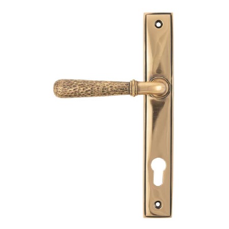 From The Anvil Newbury Hammerd Slim Espag Door Lock Handles Polished Bronze